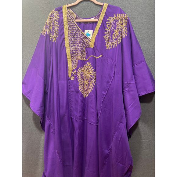 Advance Apparel Womens Purple Kaftan Maxi Dress Boho Cotton Abaya Lounge Dress - Picture 1 of 8